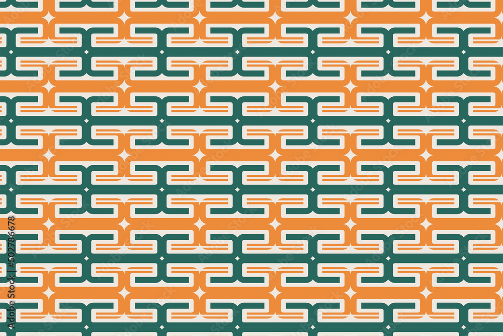 Poster abstract geometric seamless pattern design template using green and orange colors combination in gre