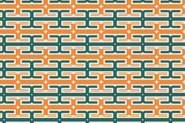 abstract geometric seamless pattern design template using green and orange colors combination in grey background. star and horizontal stripped line shapes.