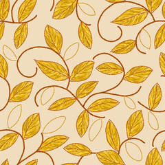 Ukrainian floral leave embroidery seamless pattern. Vector ethnic illustration
