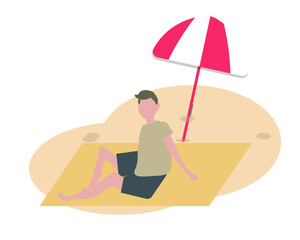 Man sitting on beach. Summer vacation. Vector illustration 