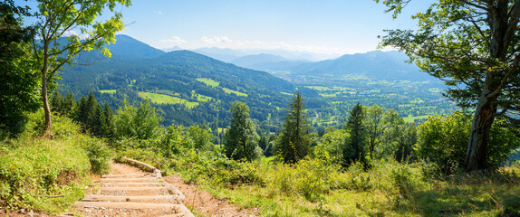 beautiful hiking trail to Sunntratn, spring landscape bavaria, near Lenggries Bad Tolz