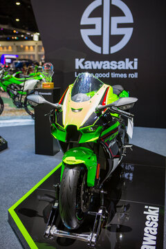 Nonthaburi, Thailand - March 24, 2022: Kawasaki Ninja ZX-10R displayed in Motor Show 2022