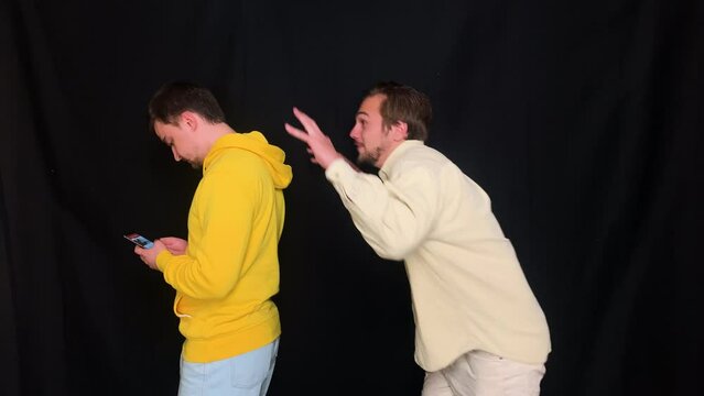 Successful scare prank on friend, funny reaction after being really surprised