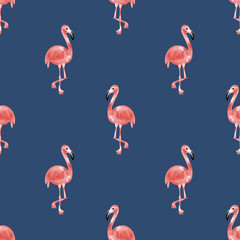 Obraz premium Cute seamless hand drawn watercolor flamingo elephant pattern background