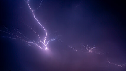 lightning, Thunderbolt, thunderstorm in the night sky in the Indian village