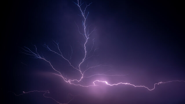 lightning, Thunderbolt, thunderstorm in the night sky in the Indian village
