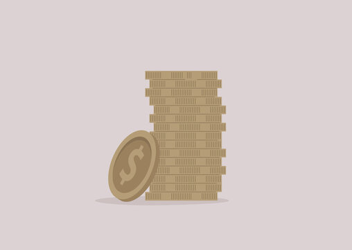 A stack of gold metal coins, a banking service concept