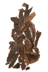 Scrophularia figwort root herb used in traditional Chinese herbal medicine. Used as a heart tonic, is anti inflammatory, treats laryngitis, sore throats and reduces fever. Zuan shen. On white.