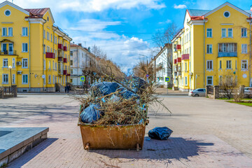 Garbage in a garbage container in the city center for various garbage. Garbage collection for...