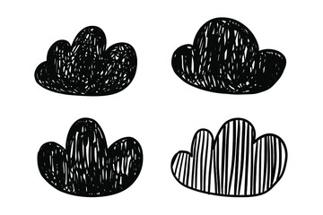 Cute cartoon doodle sketch vector cloud scribble bullet journal clipart free hand illustration isolated on white background.