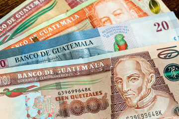 Fototapeta na wymiar Money from Guatemala, various banknotes