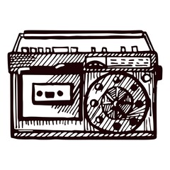 Retro radio engraved isolated on white background. Vintage media equipment in hand drawn style.