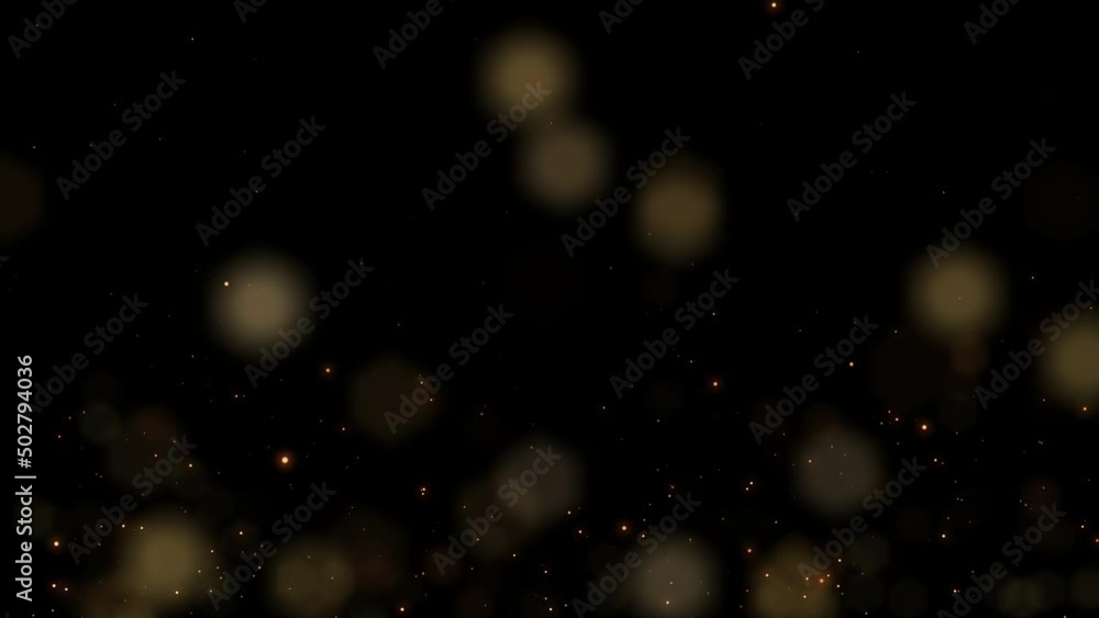 Poster flow up orange bokeh and fire particles sparks rising up on black background used for overlay for yo
