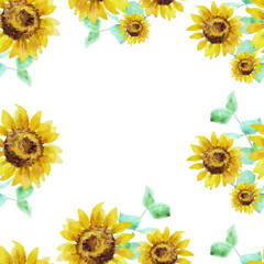 Watercolor sunflower hand-drawn vector frame