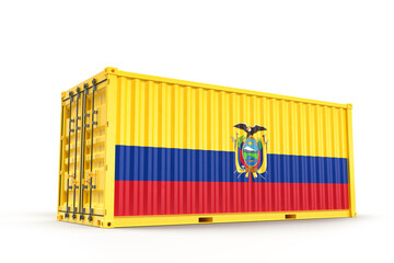 Shipping cargo container textured with Flag of Ecuador. Isolated. 3D Rendering - obrazy, fototapety, plakaty