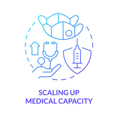 Scaling up medical capacity blue gradient concept icon. International cooperation against covid abstract idea thin line illustration. Isolated outline drawing. Myriad Pro-Bold font used