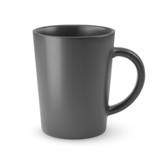 Illustration of Black Ceramic Coffee Cup or Tea Mug on a White Background. Isolated Mockup with Shadow Effect, and Copy Space for Your Design