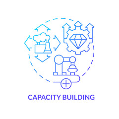 Capacity building blue gradient concept icon. Facility development. International cooperation abstract idea thin line illustration. Isolated outline drawing. Myriad Pro-Bold font used