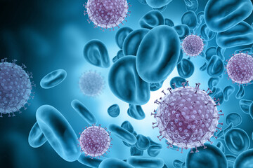 Virus infected blood cells. 3d illustration