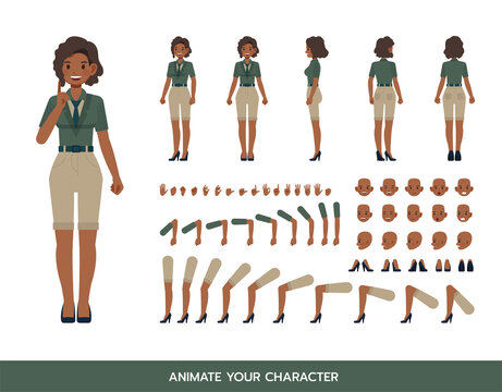Woman wear green color suit character vector design. Create your own pose.