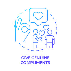 Give genuine compliments blue gradient concept icon. Politeness and respect. Basic etiquette rule abstract idea thin line illustration. Isolated outline drawing. Myriad Pro-Bold font used