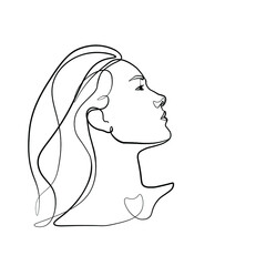 Wild Flowers' surreal faces Continuous line, drawing of set faces and hairstyles, fashion concept, woman's beauty, minimalist, pretty sexy. Yourself self-care