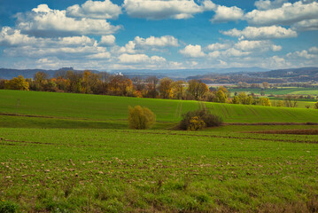 Herbstlicher Blick ins Coburger Land in Oberfranken Deutschland