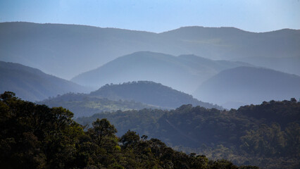 A close up view on mountains chain in the center-west of Brazil at sunrise. Landscape.