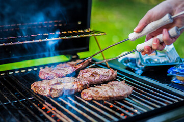 summer barbecue in the garden grilled steaks