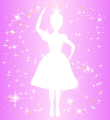 Pink Sparkle Princess Illustration Design with Magical Stars and White Silhouette