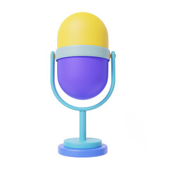 Minimal cartoon retro microphone isolated on white background, musical studio karaoke concept, cute smooth. 3d rendering illustration