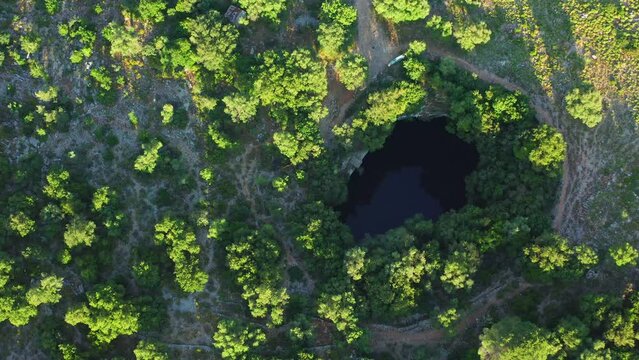 Kefalonia travel landmark and tourist attraction Melissani lake and cave. Greece