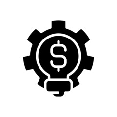 Business idea black glyph icon. Startup entrepreneur. Profitable brainstorming. Money-making strategy. Develop product. Silhouette symbol on white space. Solid pictogram. Vector isolated illustration