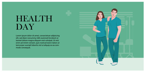 banner of nurse man and woman happy and smile