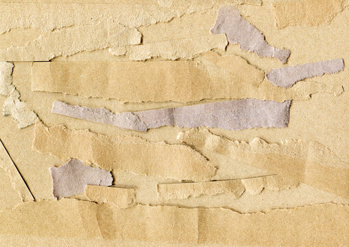 Set of craft torn paper, ripped pieces of paper on natural brown background