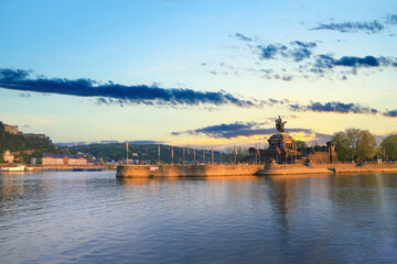 View of the city of Koblenz and the Moselle in the dusk