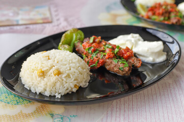 Traditional delicious Turkish food; Turkish style rice pilaf (Turkish name; Rice pilaf with chickpeas)