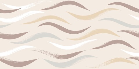 Seamless Wave Pattern, Hand drawn watercolor vector background. Wavy brush stroke, curly grunge paint lines