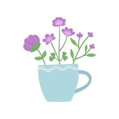Flower in beautiful cup, flat design vector