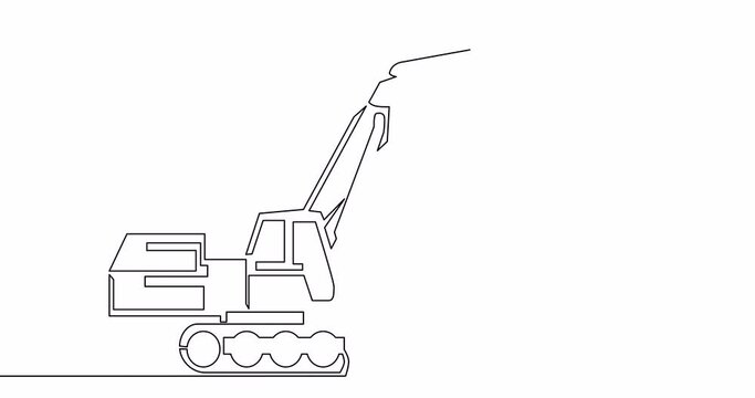 Self drawing line animation Excavator continuous line drawn concept