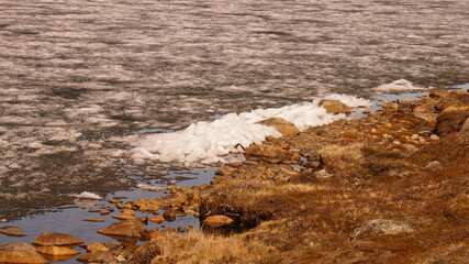 Arctic Circle Trail lake and mountain landscapes between Kangerlussuaq and Sisimiut in Greenland.
