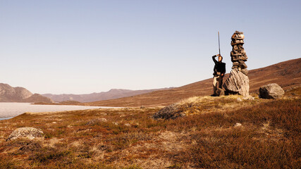 Arctic Circle Trail lake and mountain landscapes between Kangerlussuaq and Sisimiut in Greenland.