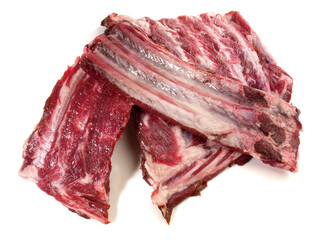Raw Wild Boar Rips - Pork Meat with Bones isolated on white Background