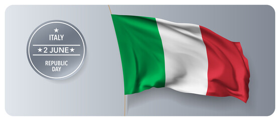 Italy republic day vector banner, greeting card. Italian wavy flag