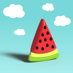 Juicy 3d-watermelon enjoys a good weather