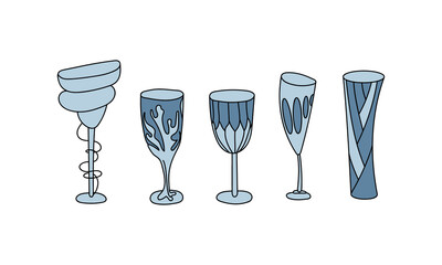 Vector set of goblet. Vintage style. Coloring book.Hand drawn.