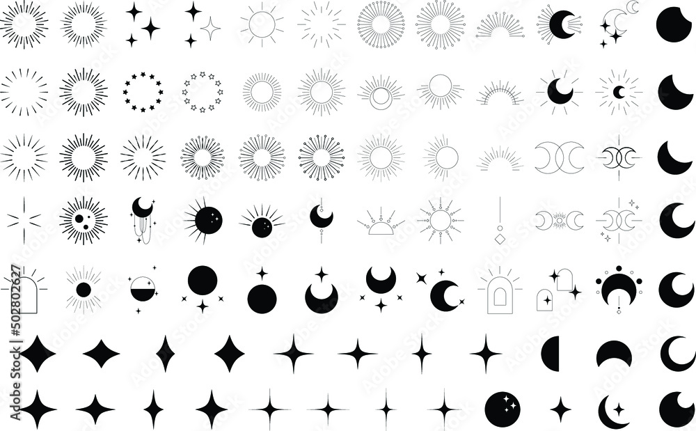Wall mural set of celestial monoline elements