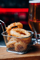 Squid rings in a batter-snack for beer.