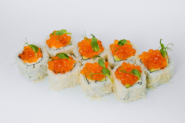 sushi rolls fish on a white background. restaurant menu