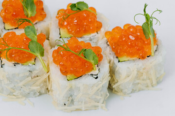 sushi rolls fish on a white background. restaurant menu